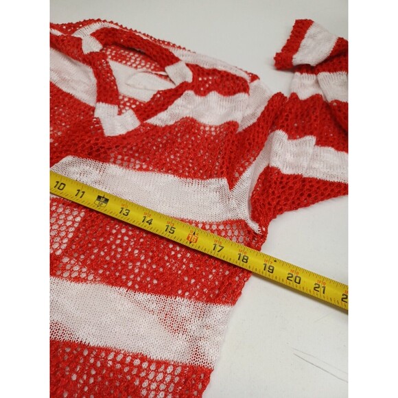 Retro Threads Crochet Open Cardigan Sweater Red White Sz L - Picture 7 of 10